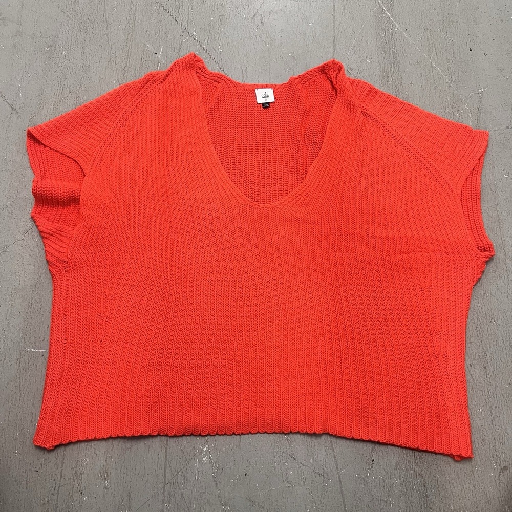 Cabi Women's‎ Knit V-Neck Short Sleeve Sweater Top Red Size Medium Casual Chic